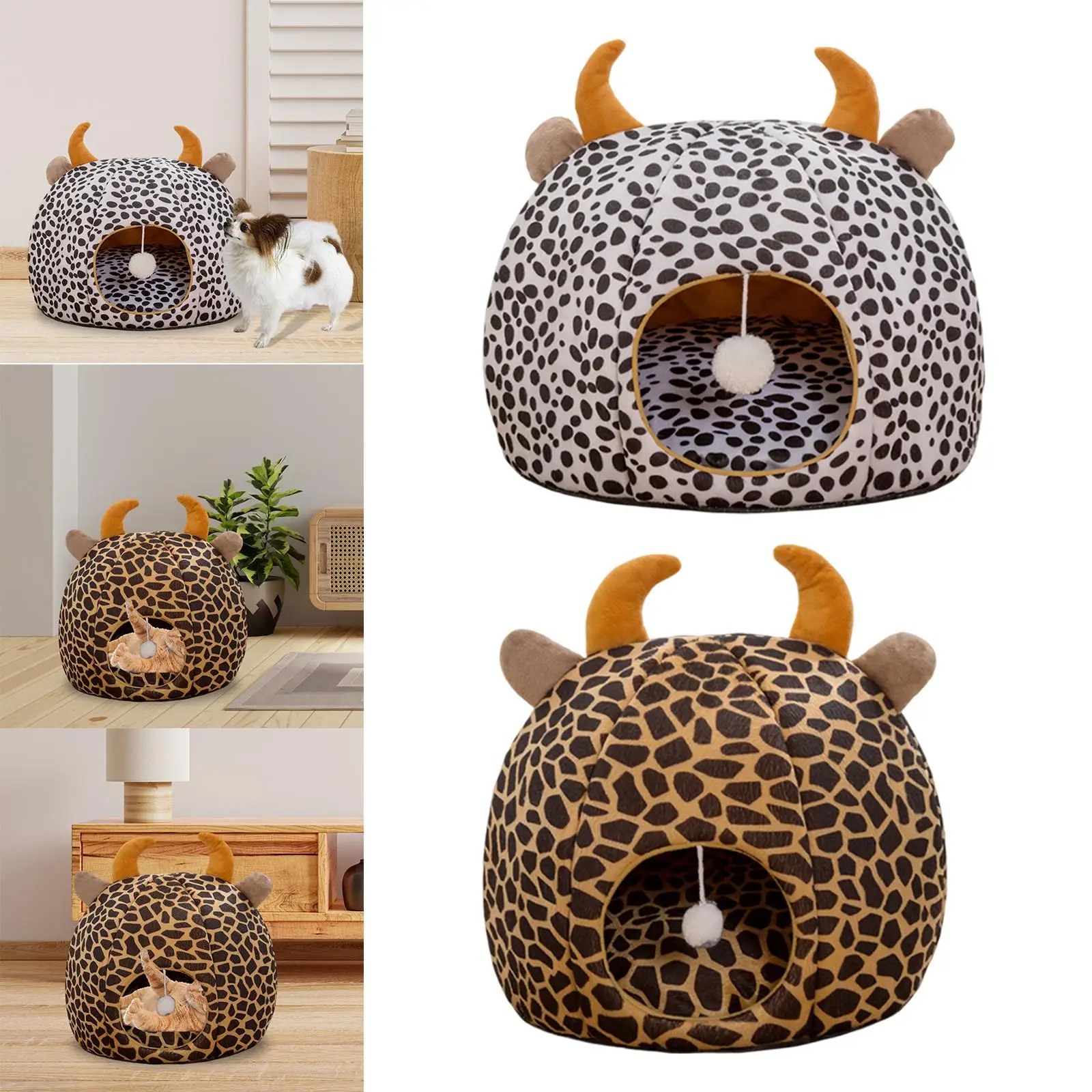 Pet Cat Bed Cute Kennel Dog House Warm Winter Nest Washable with Play Ball Kitten Cave for Outdoor Indoor Pet Supplies