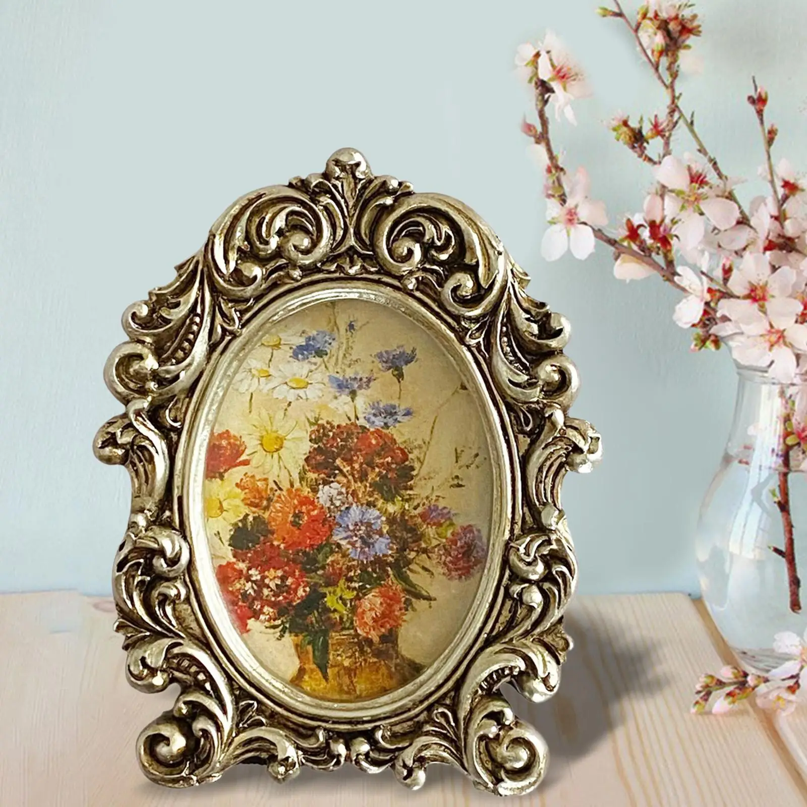 Country Style Photo Frame Picture Holder Collectible Embossed Floral Resin Picture Frame for Party Hallway Office Decor