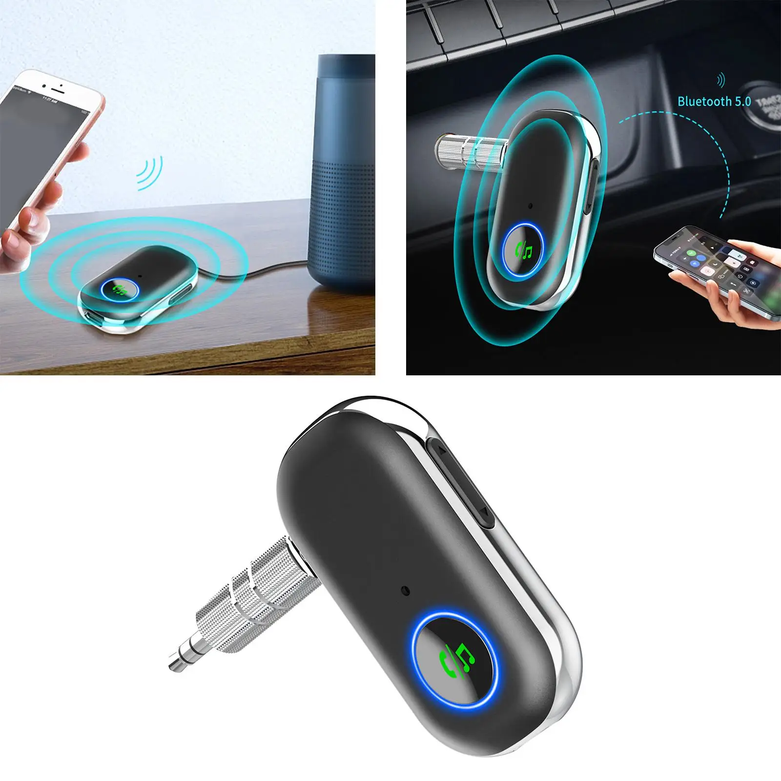 Bluetooth 5.0 Receiver for Car Bluetooth Car Adapter Portable with Volume Control with 3.5mm Audio Cable for Hands Free Call