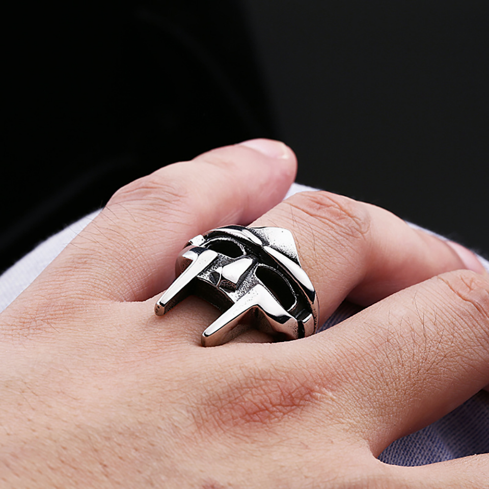 Gothic Vintage Klassische Mf Doom Maske Ringe Punk Ägyptischer Pharao Edelstahl Ring Für Männer Jungen Mode Schmuck Geschenk Großhandel – Detail 6