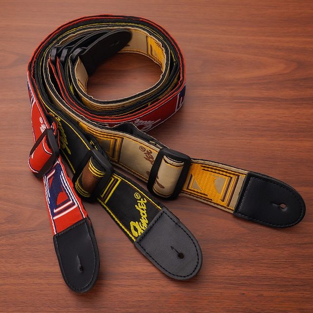 Leather Guitar Strap, Vintage, Embroidered, Black