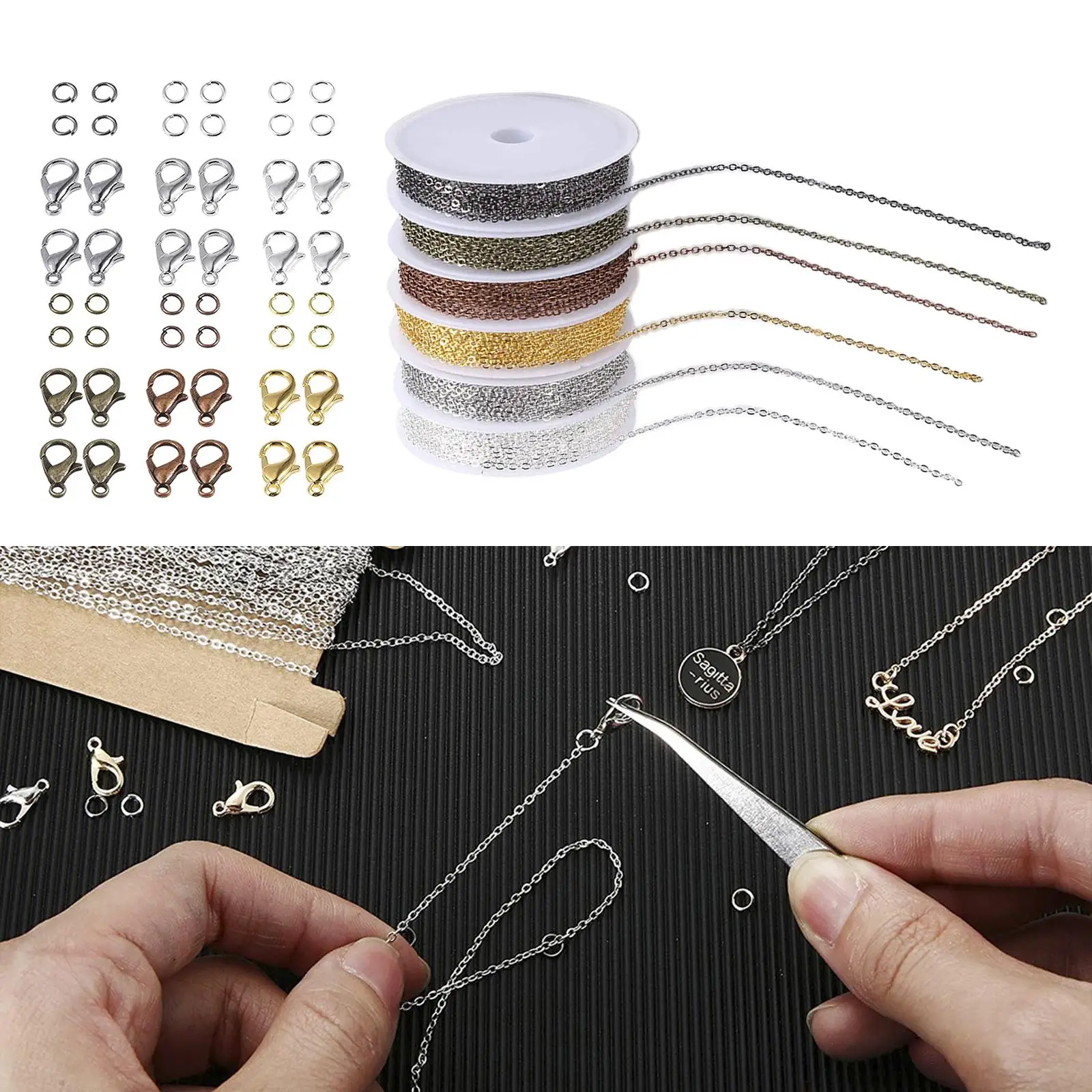 Chain Link Bulk Set 60 Lobster Clasps 180 Open Jump Rings for DIY Necklace