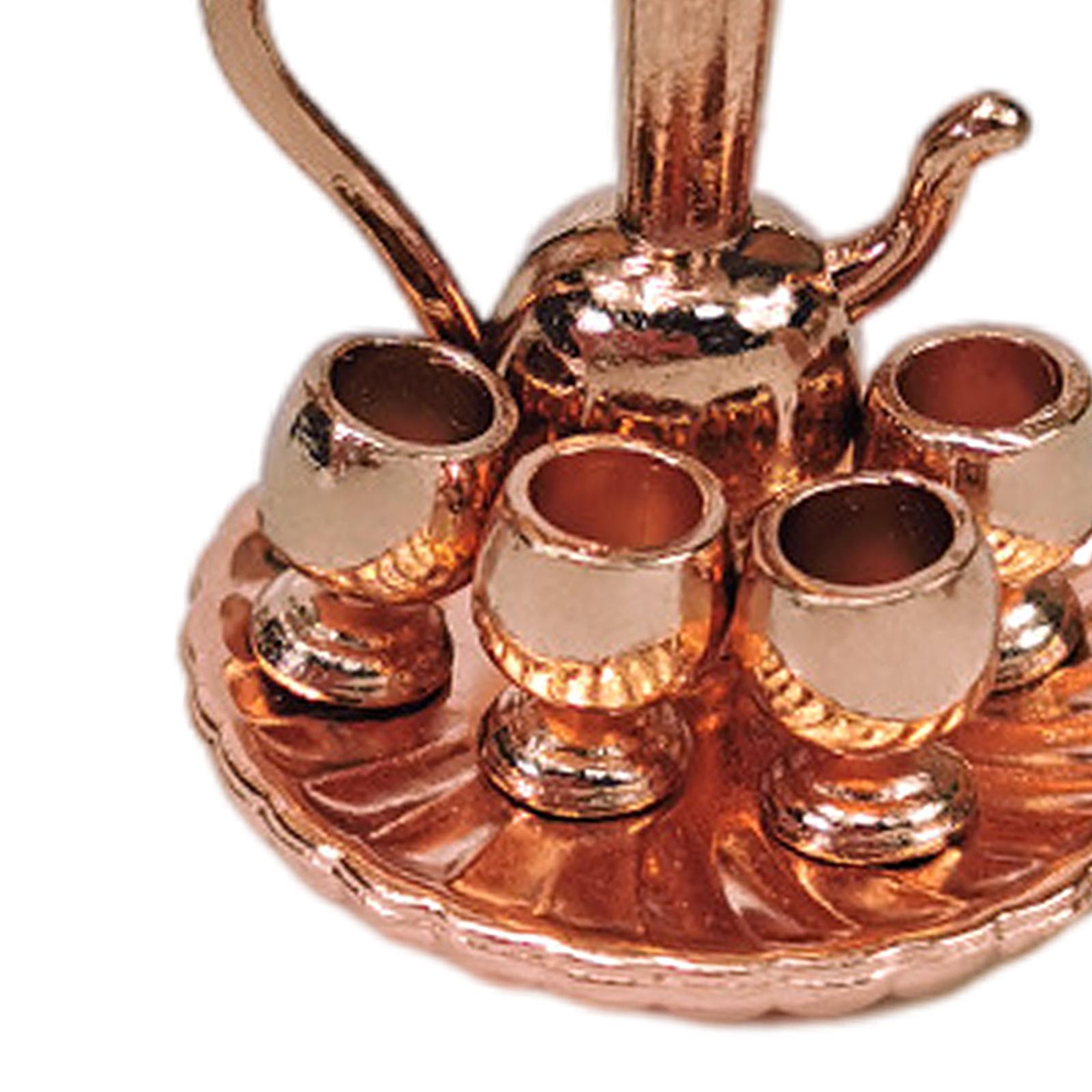 Tea Cup Tray Toy 1/12 Teapot Metal Tableware Set for Language & Communication House Models Room Boxes Boys Girls 15-35 Years Old