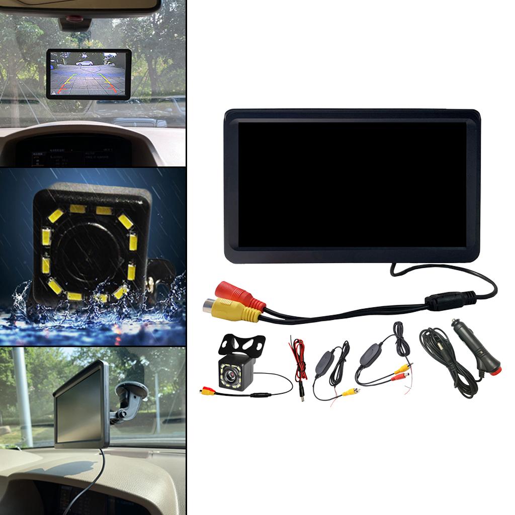7 inch Backup Car Color LCD Monitor 2.4G Wireless Receiver Trainsmitter 12 LED Camera 170° Viewing Angle SUV HD Lens 1024x600