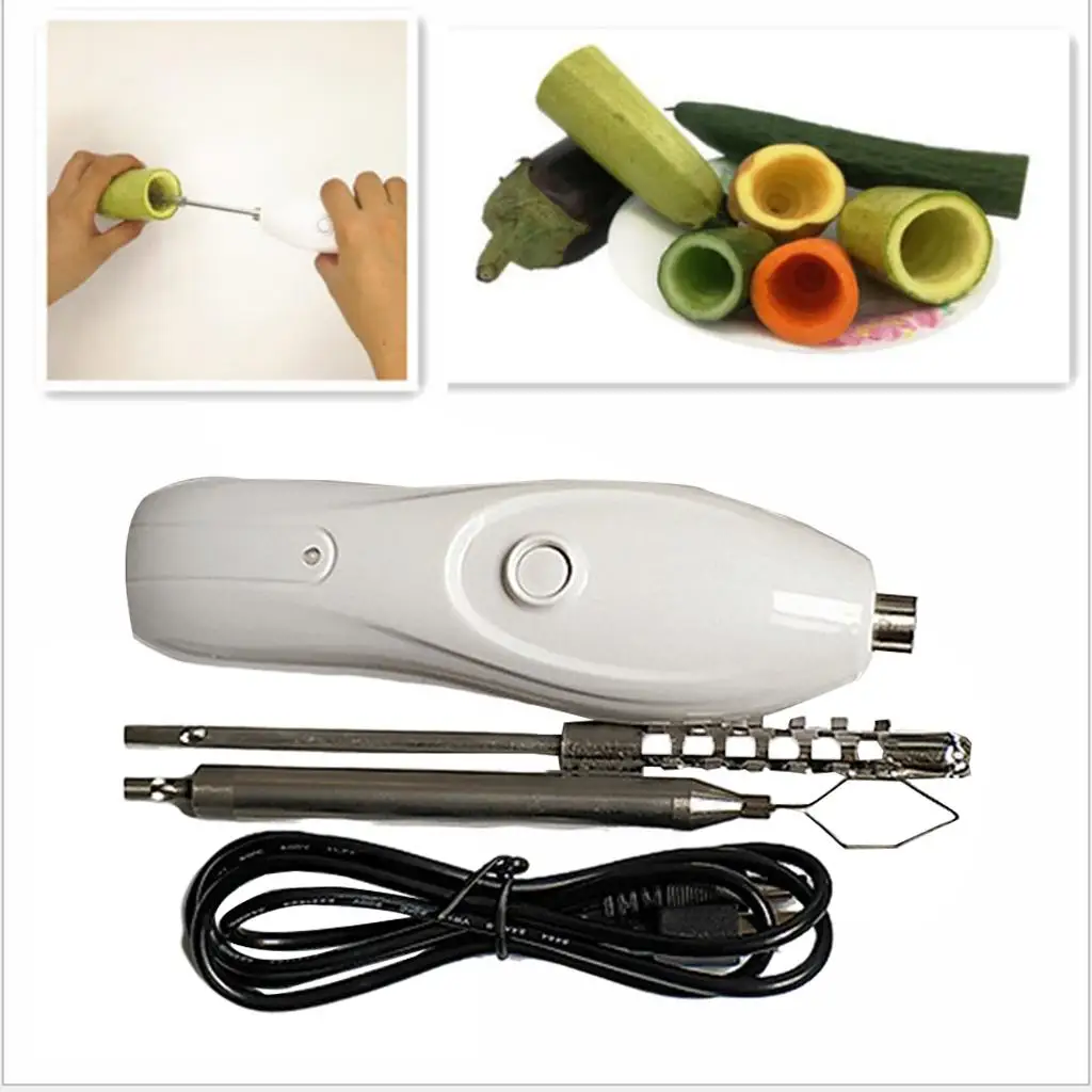 Electric Vegetable Corer Portable with 2 Cutter Heads Tool White for Carving