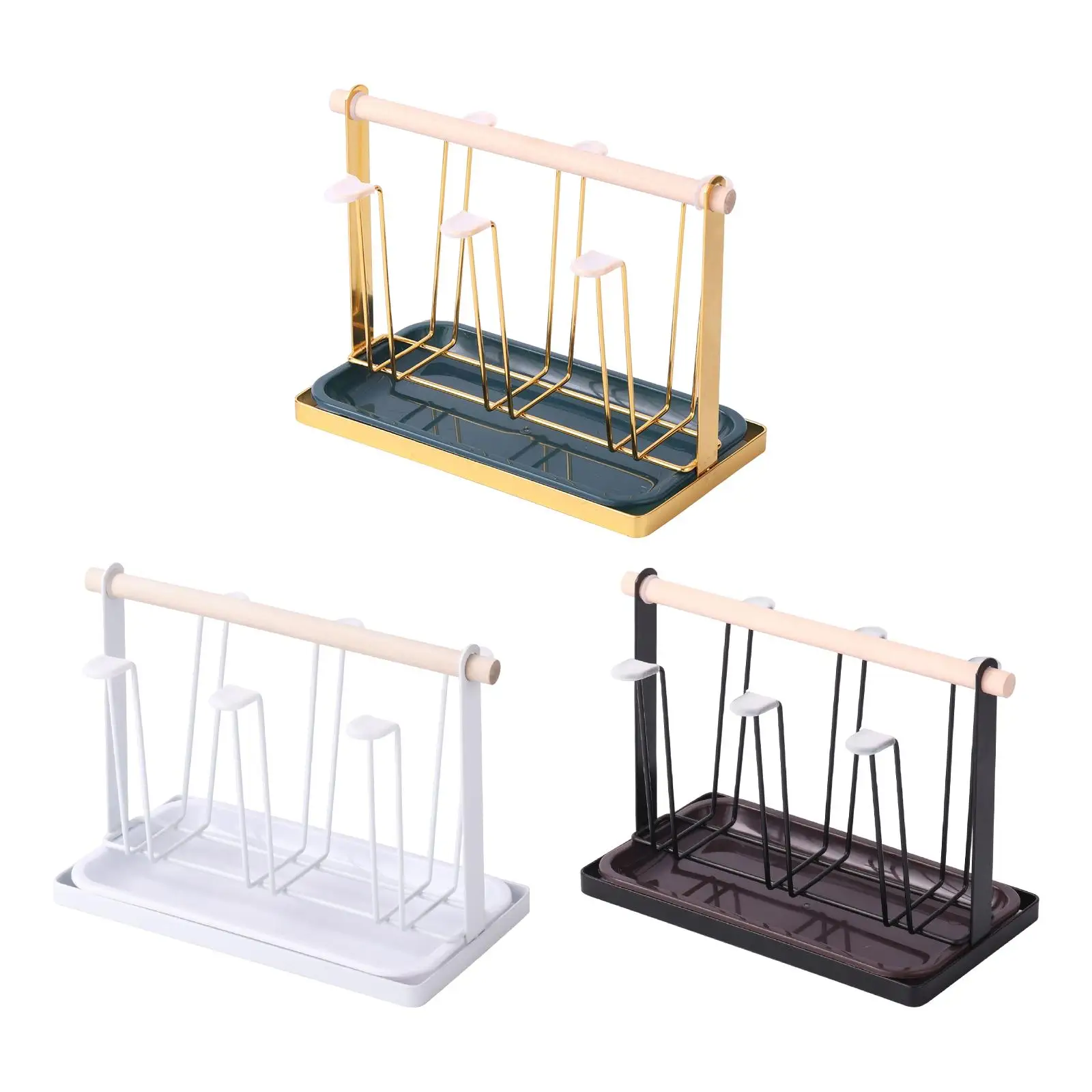 Luxury Iron Mug Holder Cup Rack 6 Cup Holder Hanger with Tray Glass Cup Stand Tea Cup Storage Shelf for Glasses Mugs Countertop