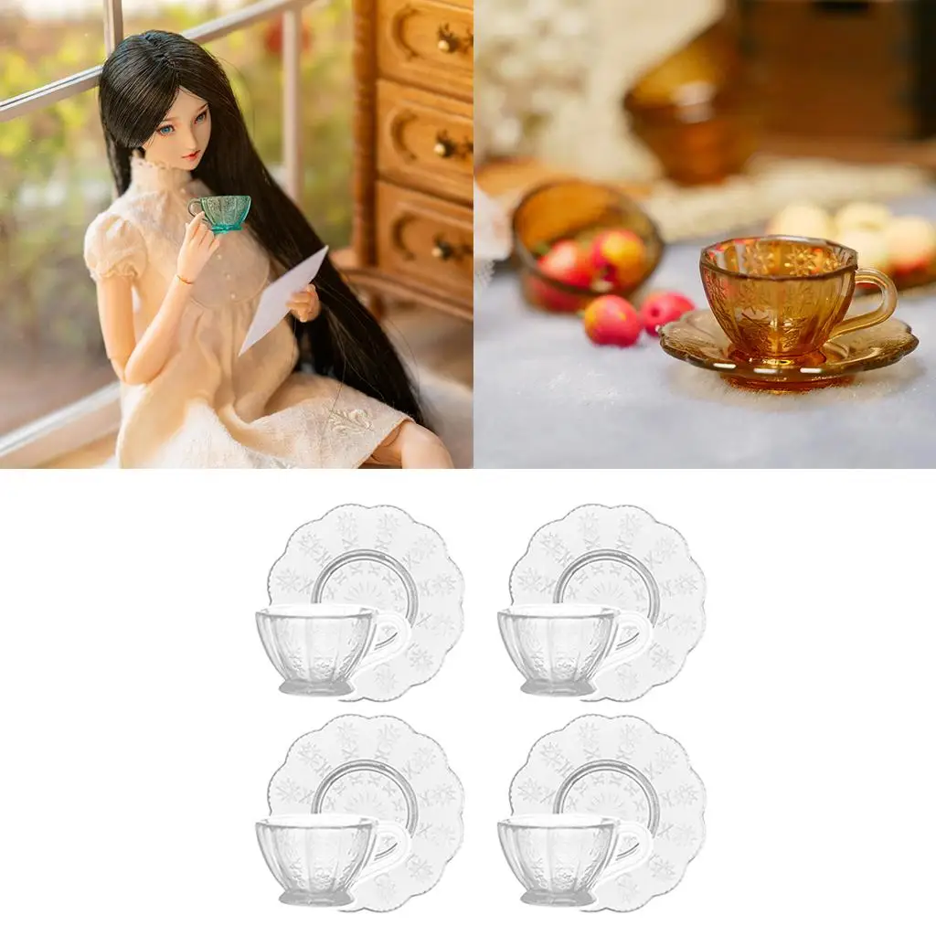 8Pcs Cute Miniature Dollhouse 1:12 Scale Cup w/ Cups Saucers for Dollhouse Miniature Toy Tableware Set  Dollhouse Supplies