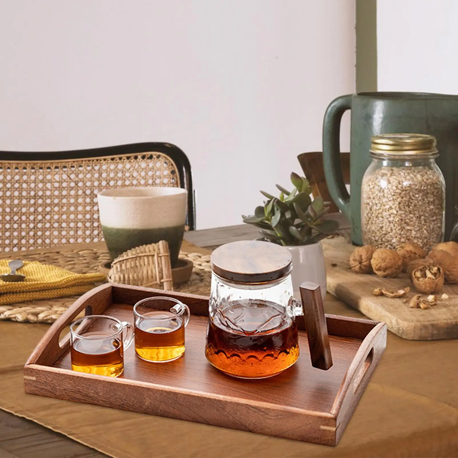 Serving Tray Works for Eating food Tray with Handles Wooden Serving Decorative Tray for Restaurants Living Room tea trays