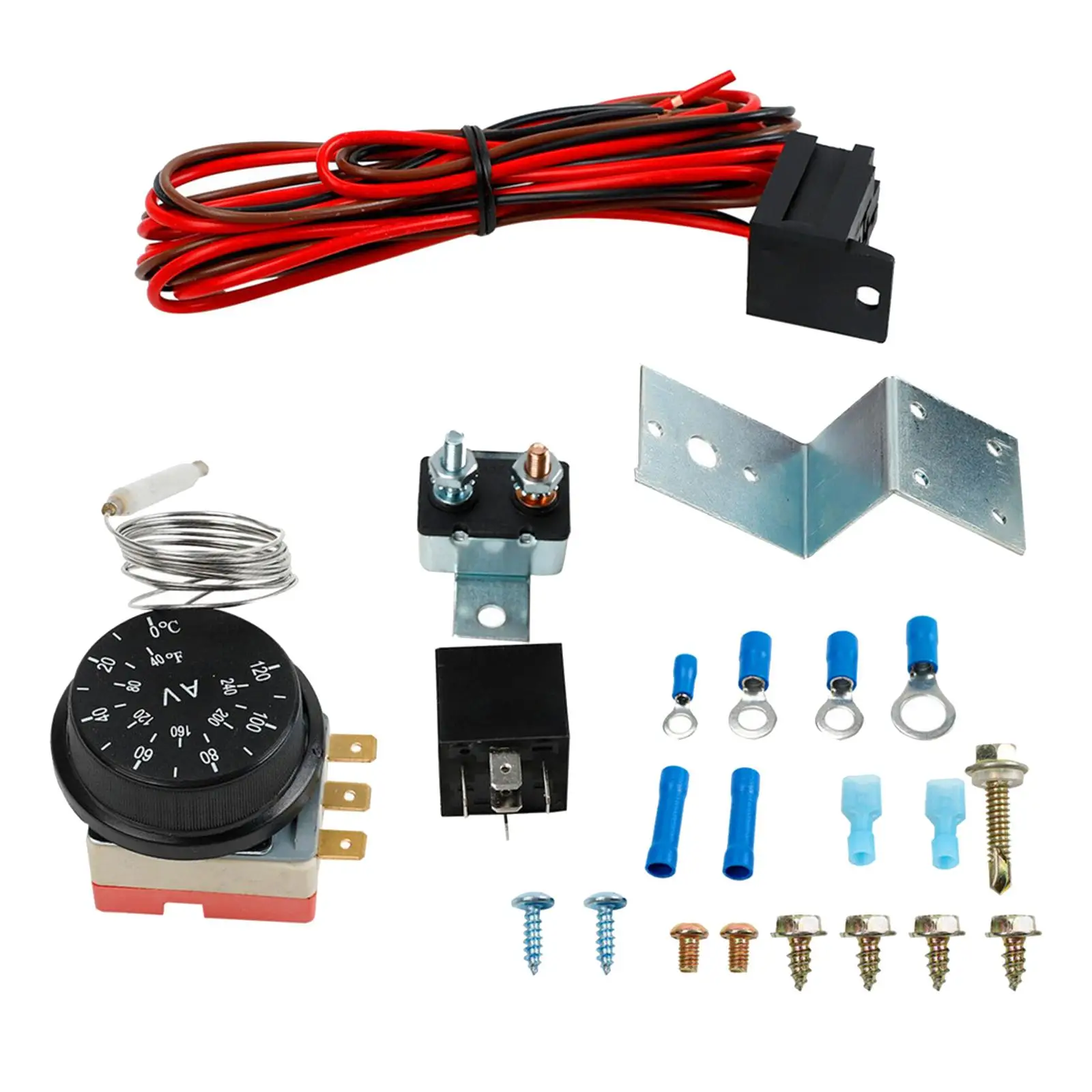 Electric 12V Adjustable Radiator Fan Thermostat 3 Pin Control Relay Wire Kit Car Truck Mounting Hardware Automotive Accessories