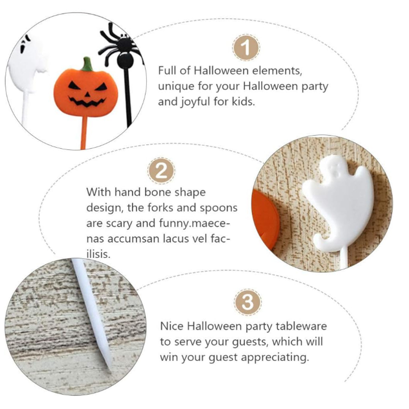 Description Picture 2 of itemHalloween salad fork pumpkin shaped appetizer toothpick cocktail tasting fork cake decoration bento box accessories