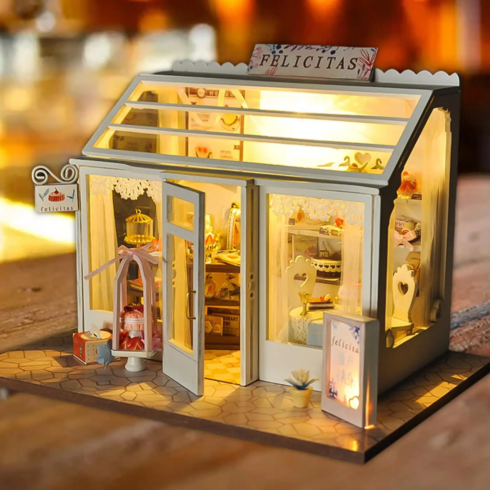 DIY Miniature Doll House with Lights Creative Room Doll House Kit Cake Shop Model - for Girls Adults Friends Women