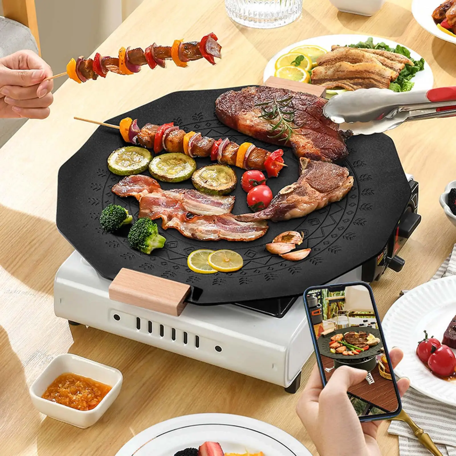 Outdoor Barbecue Frying Baking Pan 35cm Camping Grill Plate Household BBQ Grill Tray for Picnic Baking Kitchen Barbeque