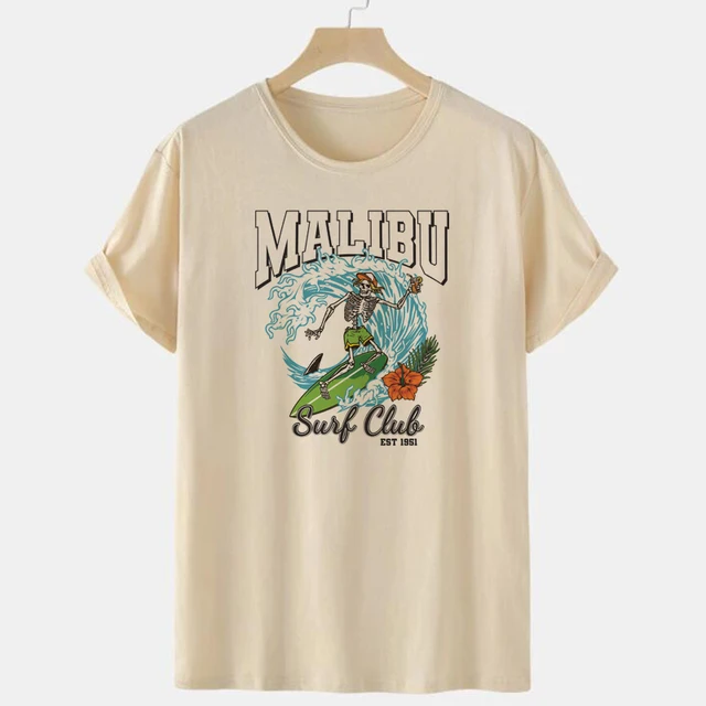 Malibu Surf Club Oversized Ocean Beach T-Shirt Unisex Hippie Skeleton Funny T  Shirts Vsco Summer Fashion Vacation Graphic Tops - AliExpress