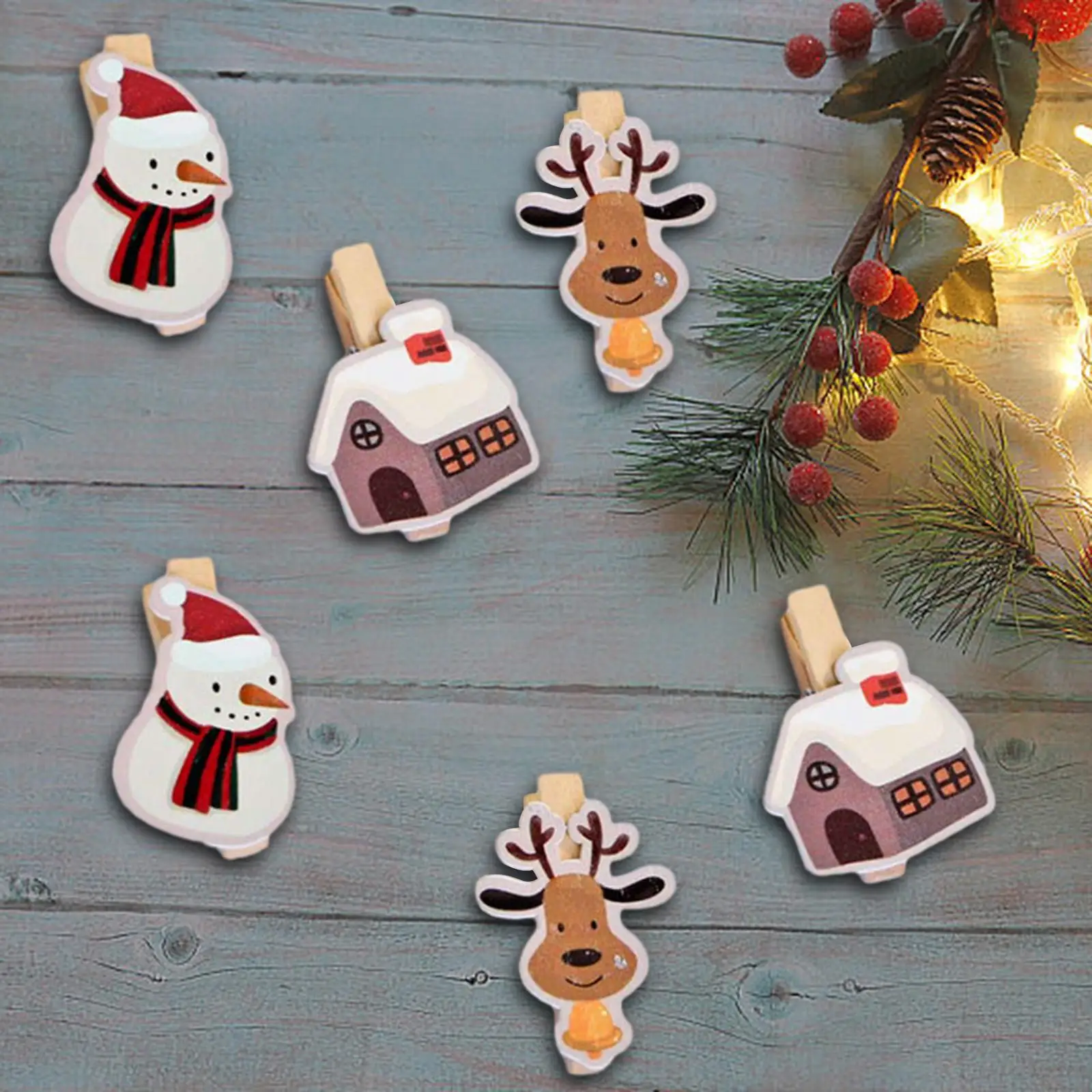 6 Pieces Christmas Wooden Clips Pictures Note Clips Cute Small Clothespins