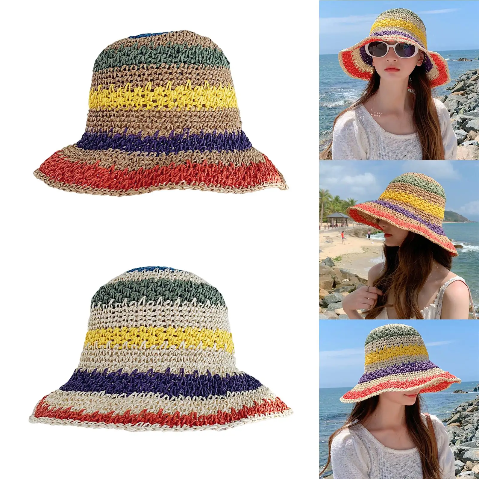 Women Straw Beach Sun Hat Ladies Panama Sunhat for Summer Camping Outdoor