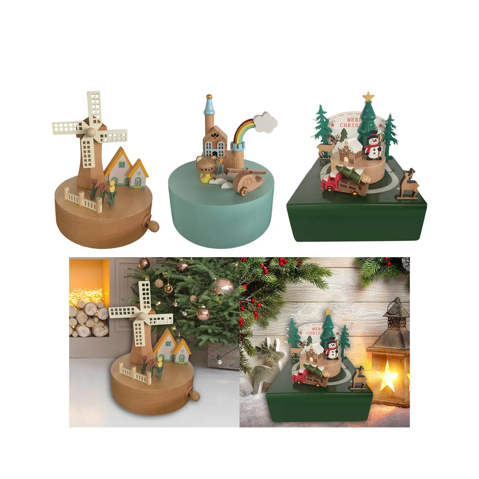 Carousel Music Box Wooden Wood Musical Box for Wedding Holiday Decoration