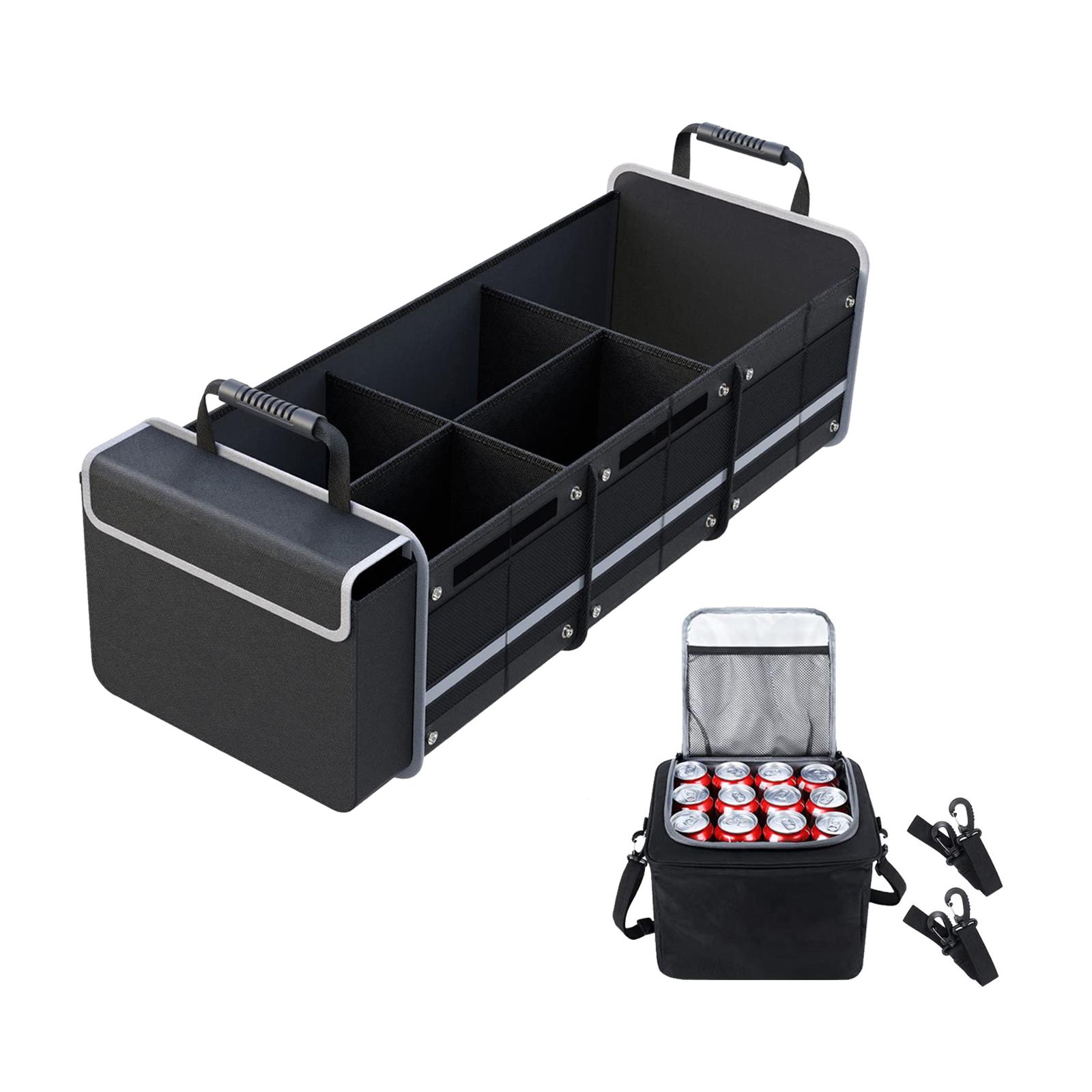 Foldable Car Trunk Organizer Expandable Multi Compartment Reinforced Handles Cargo Storage Container for Automotive Sedans