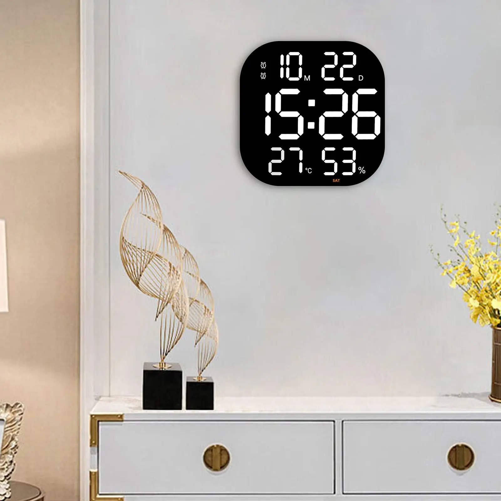 Modern Digital Wall Clock Adjustable Brightness LED Clocks Temperature Month Date Display for Home Decor