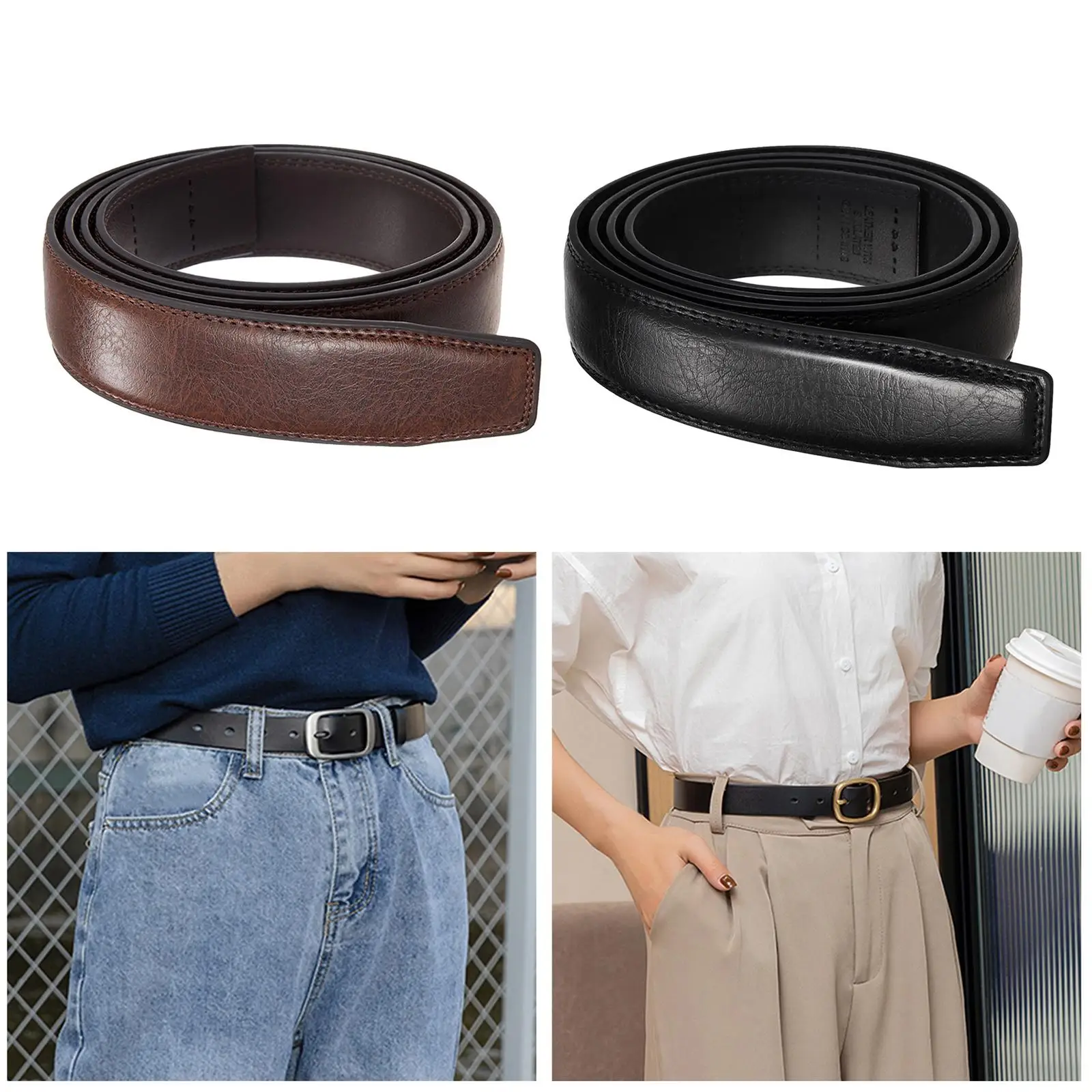 Mens Belt Strip 3.5cm Wide Without Buckle Waist Strap Dress Comfort Belt