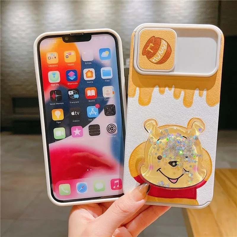Disney Winnie the Pooh Sliding Window with Bracket Phone Cases For iPhone 13 12 11 Pro Max XR XS MAX X Back Cover iphone 13 pro max wallet case