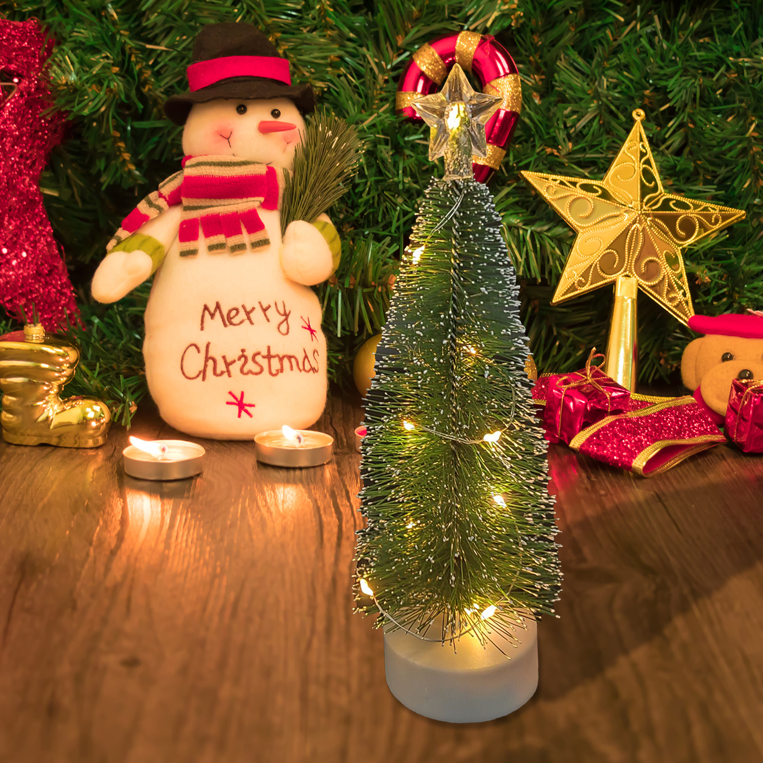 Mini Christmas Tree Tabletop Bottle Brush Trees Battery Operated for Xmas Gift Holiday Party Home Tree Decor · v2