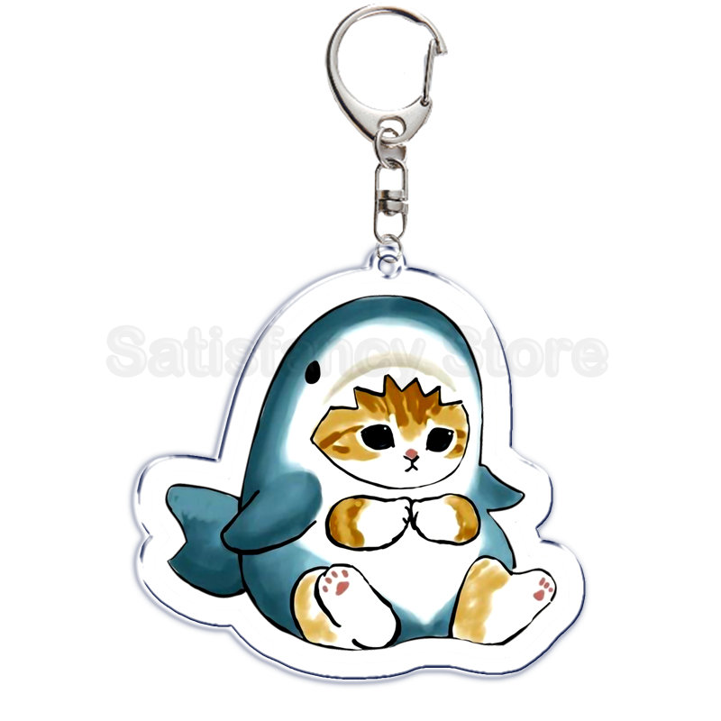 Nette Cartoon Shark Katze Gebraten Garnelen Katze Keychain Brief Schlüssel Kette für Männer Frauen Zubehör Tasche Anhänger Schlüssel Ring Schmuck geschenk – Detail 1