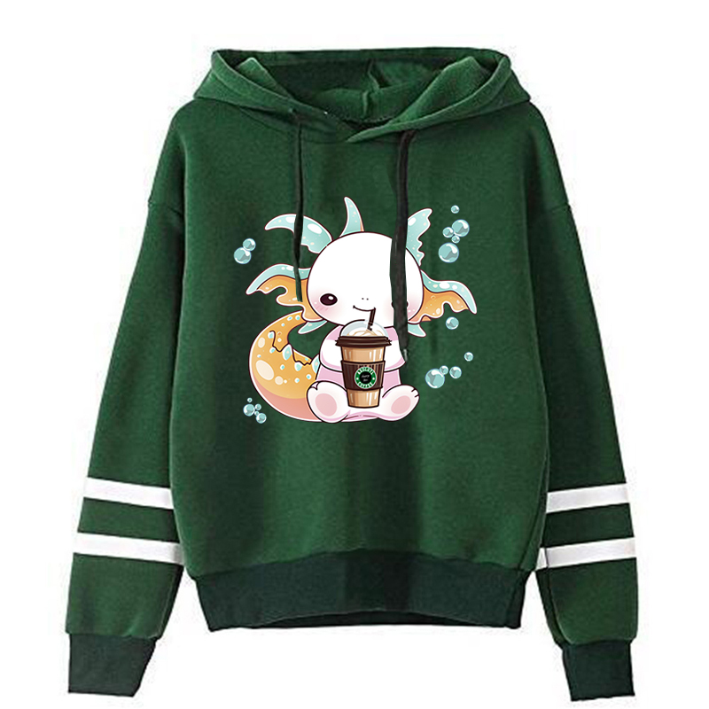 Title 3, Axolotl Drink Bubble-Tea Print Hoodies Y2K Aest...