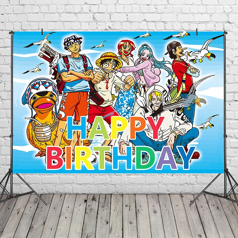 One Piece Figure Birthday Backdrop Cloth Party Decoration Cartoon Background Poster Wall Ornaments Photo Props Baby Shower Decor