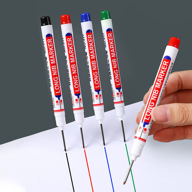 Unahtinr 12 Pcs 20mm Long-Nib Marker Pens Deep Reach Markers Long Nose Tiles Marker Pens Oil-based Carpenter Marker For Furniture