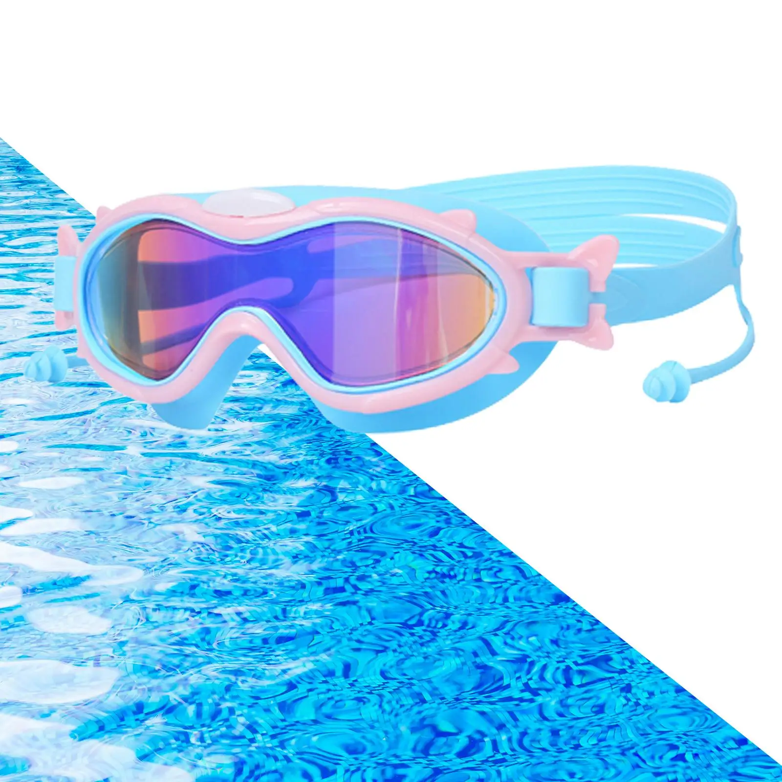 Kids Swimming Goggles with Earplugs Summer Beach Goggles Adjustable Anti Fog