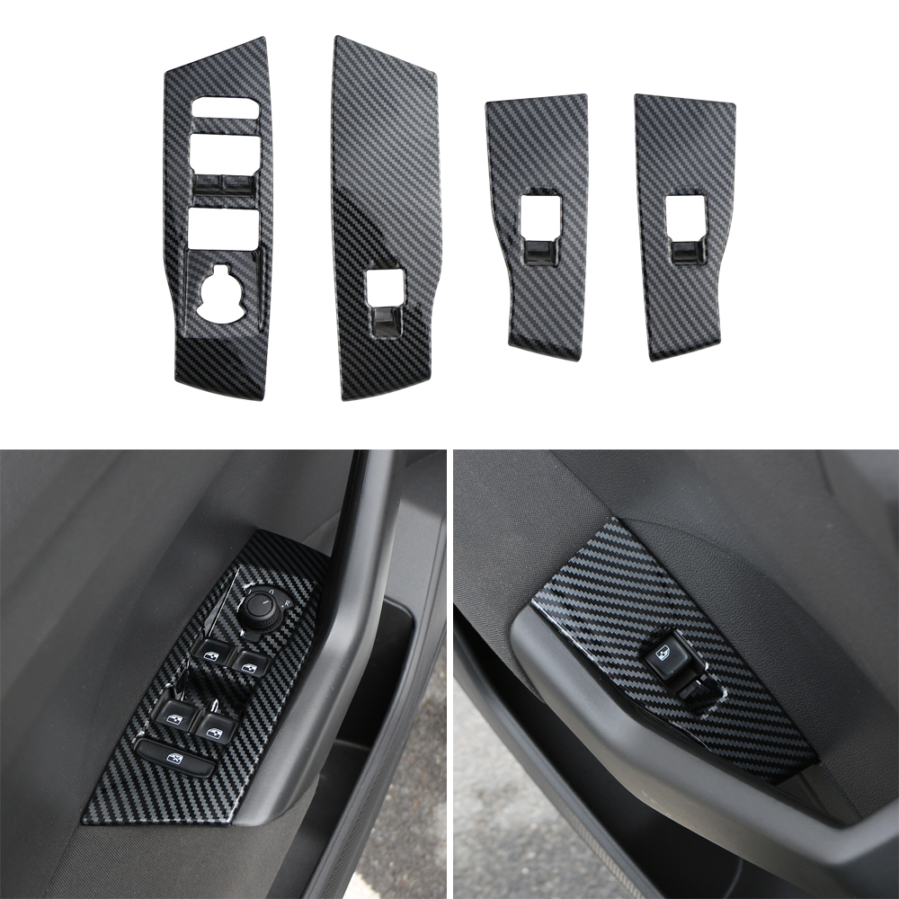 4-teiliges Set Autotür-Fensterheber-Abdeckungsaufkleber für Volkswagen VW T-Cross Tcross 2018 2019 2020 2021 2022 2023 LHD Zubehör – Detail 1