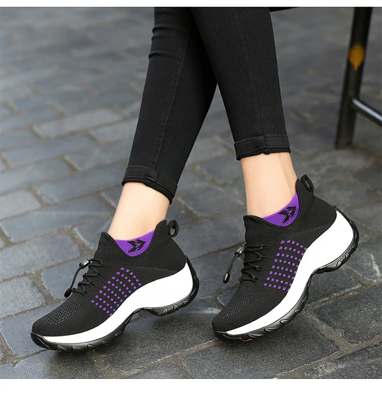 Casual Women Walking Flat Slip On Platform Sock Sneakers Shoes Plus Size 35-45 Zapatillas Mujer44_desvips.com