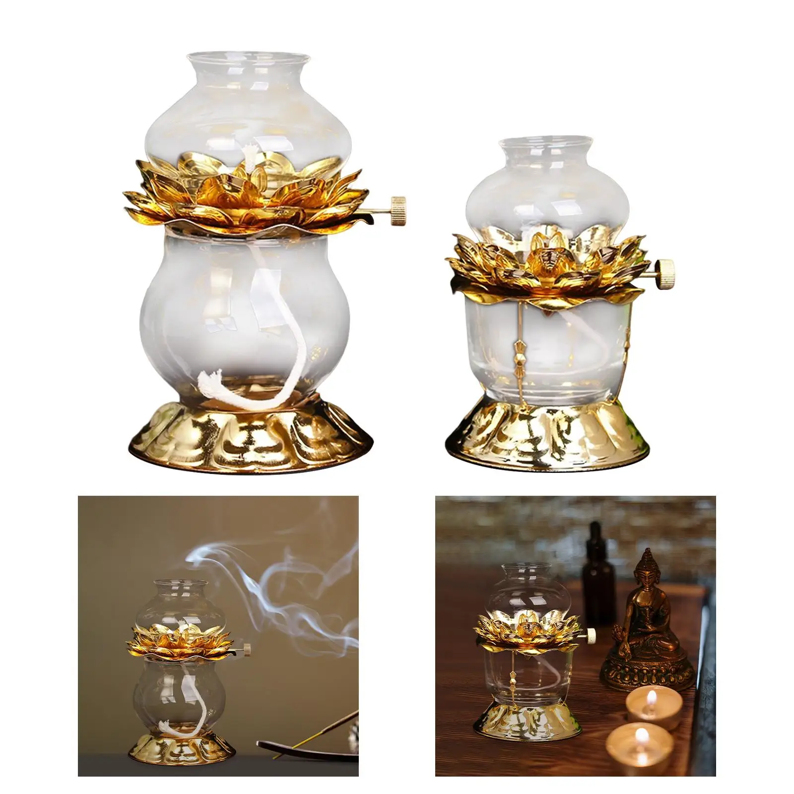 Vintage Style Oil Lamp Decorative Lotus Flower Lamp Oil Lantern Candle Light for Indoor Holiday Church Gifts