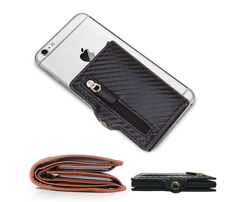 Carbon Fiber RFID Blocking Leather Wallet - Mens Credit Card Holder Case