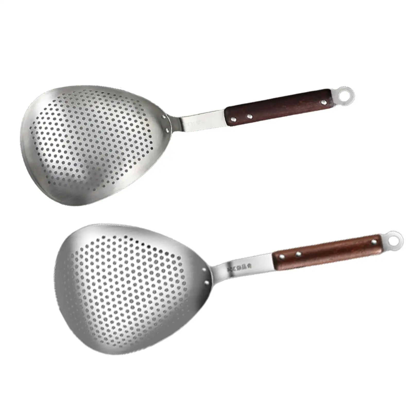 Professional Skimmer Slotted Spoon with Wooden Handle Comfortable Grip Cooking Colander Spoon for Pasta Frying Dumpling Noodles