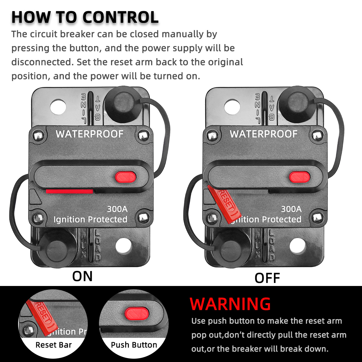 20A bis 300A 12V-48V Leistungsschalter Power Protect Sicherung Trolling mit manuellem Reset Wasserdicht Auto Boot Handbuch 30A 80A 100A 300A – Detail 3