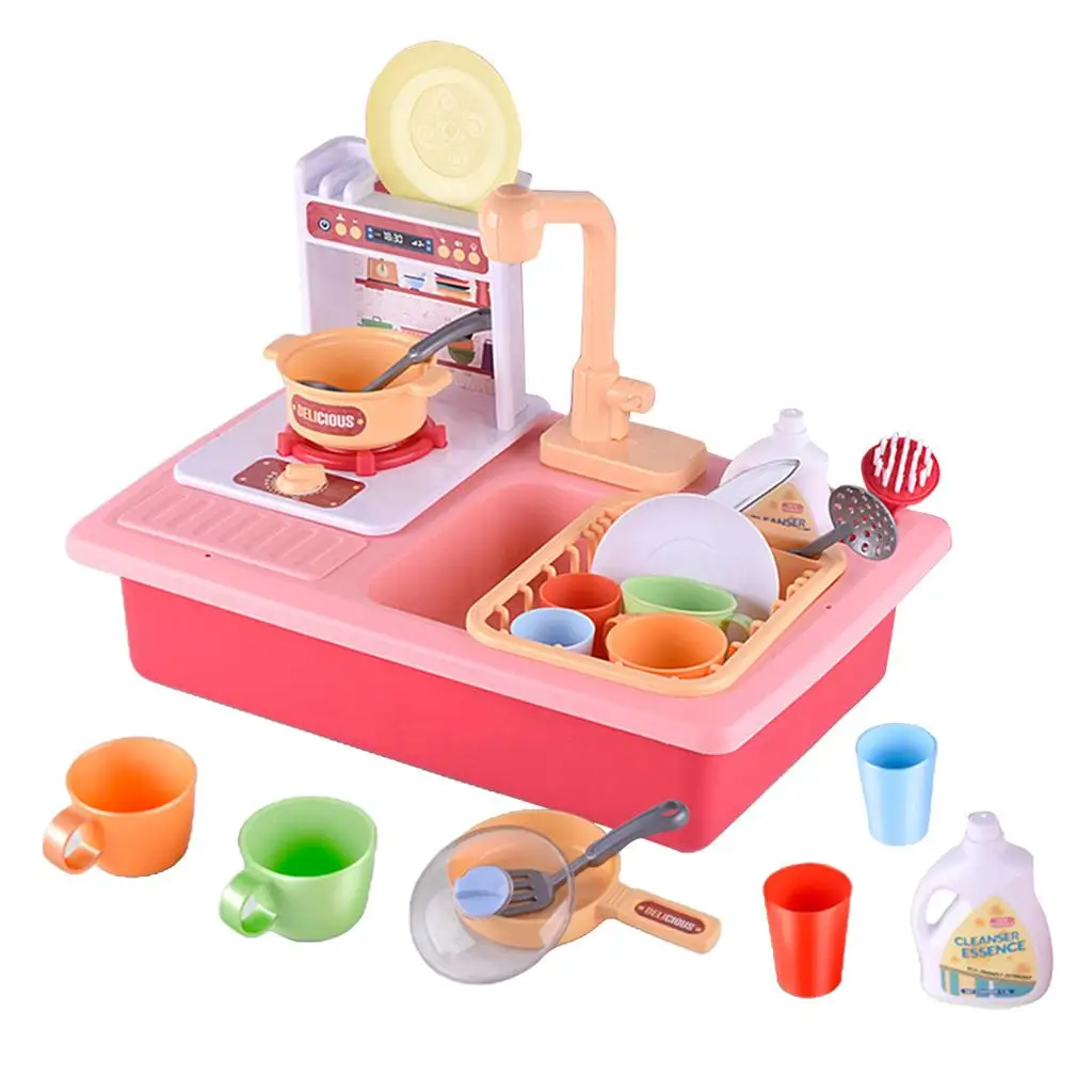 kids children toy Pretend Role Play Kitchen Dishwasher Dish Cleaner Brushes Accessory