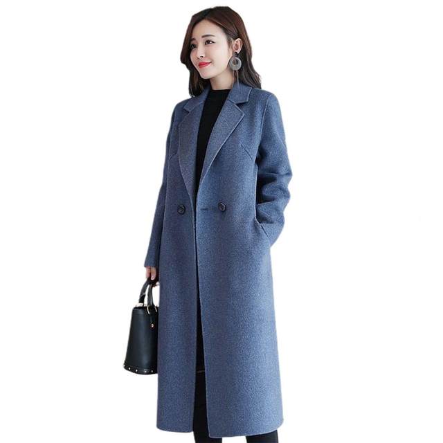 Women Wool Blends Coat Winter Woolen Coats Lapel Korean Style