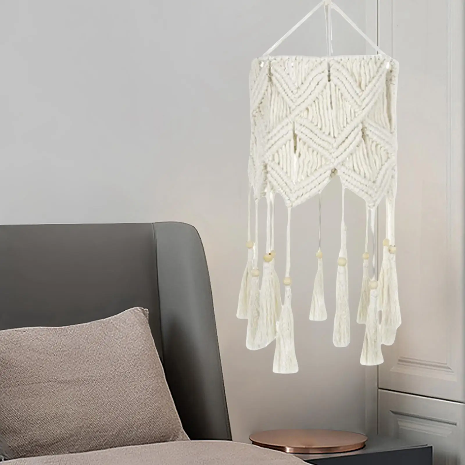 Handmade Macrame Lampshade Boho Hanging Pendant Light Cover Ceiling Light Shade Fitting for Office Home Dorm Room Ornaments