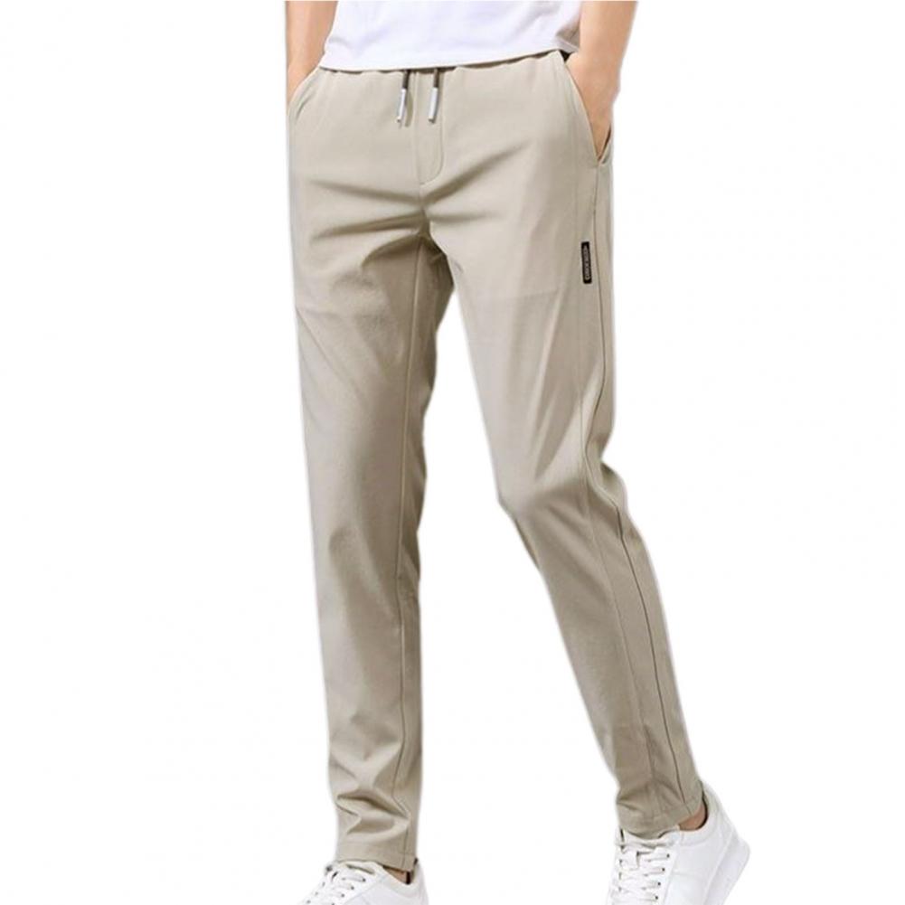 Spring Summer Men Pants Elastic Waist Trendy Korean Style	Casual Drawstring Pants Men Straight-leg Trouser for Street Wear