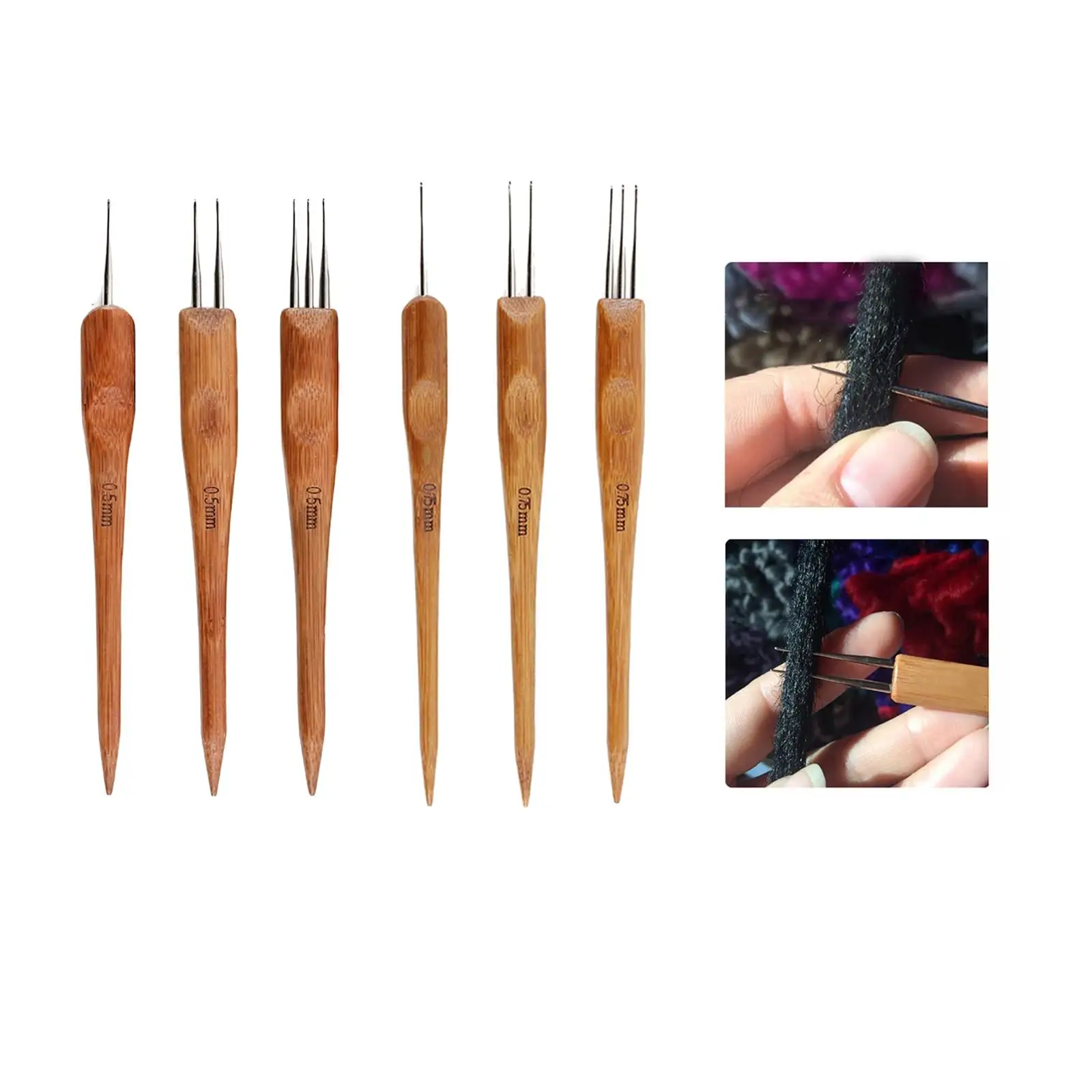 3 Pieces Dreadlock Crochet Hook Hair Braiding Weaving Wooden Handle Locs Crochet Needle for Braid Crafts Hair Accessories