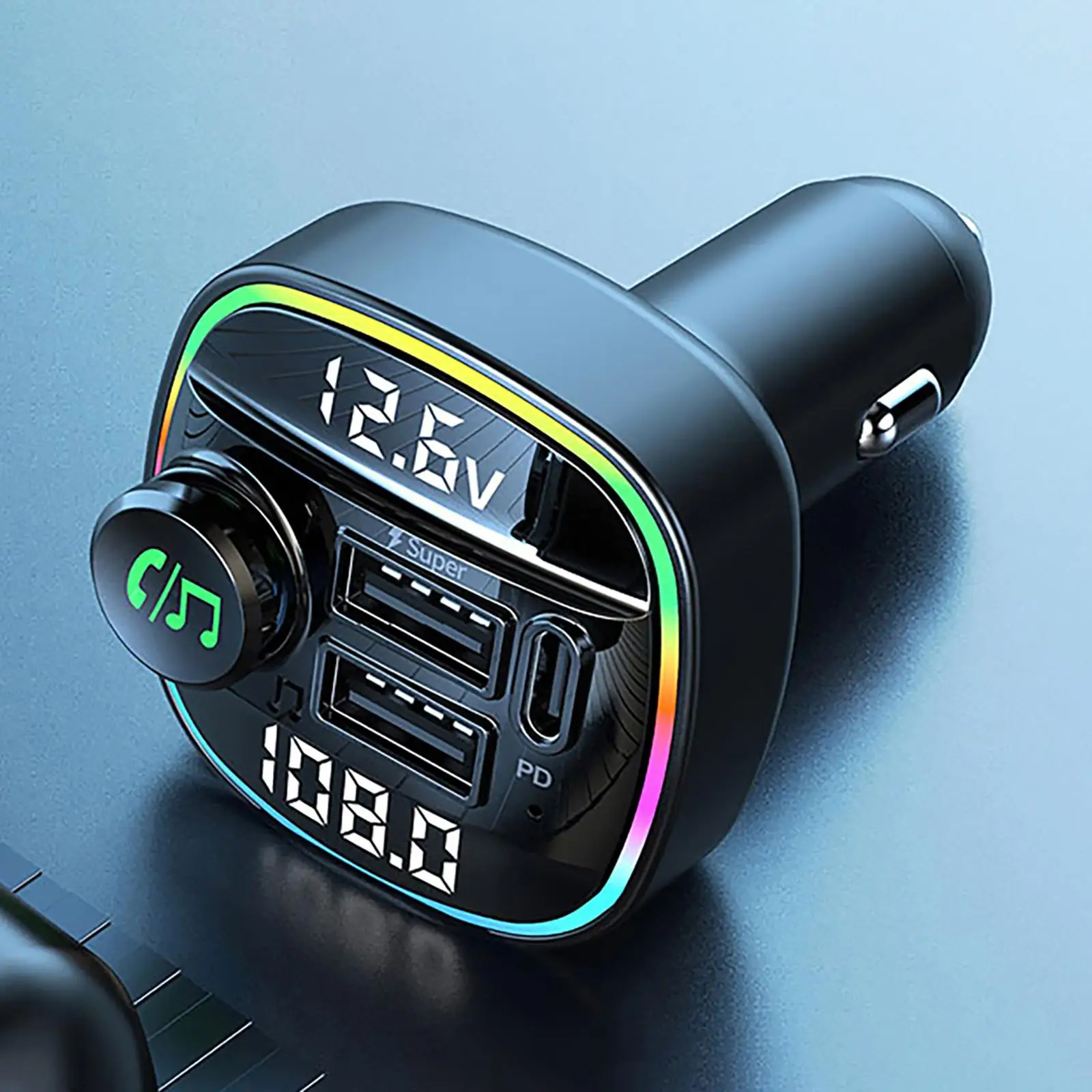 FM Transmitter Bluetooth 5.0 Dual USB Charging Universal Audio Receiver for Samsung Black