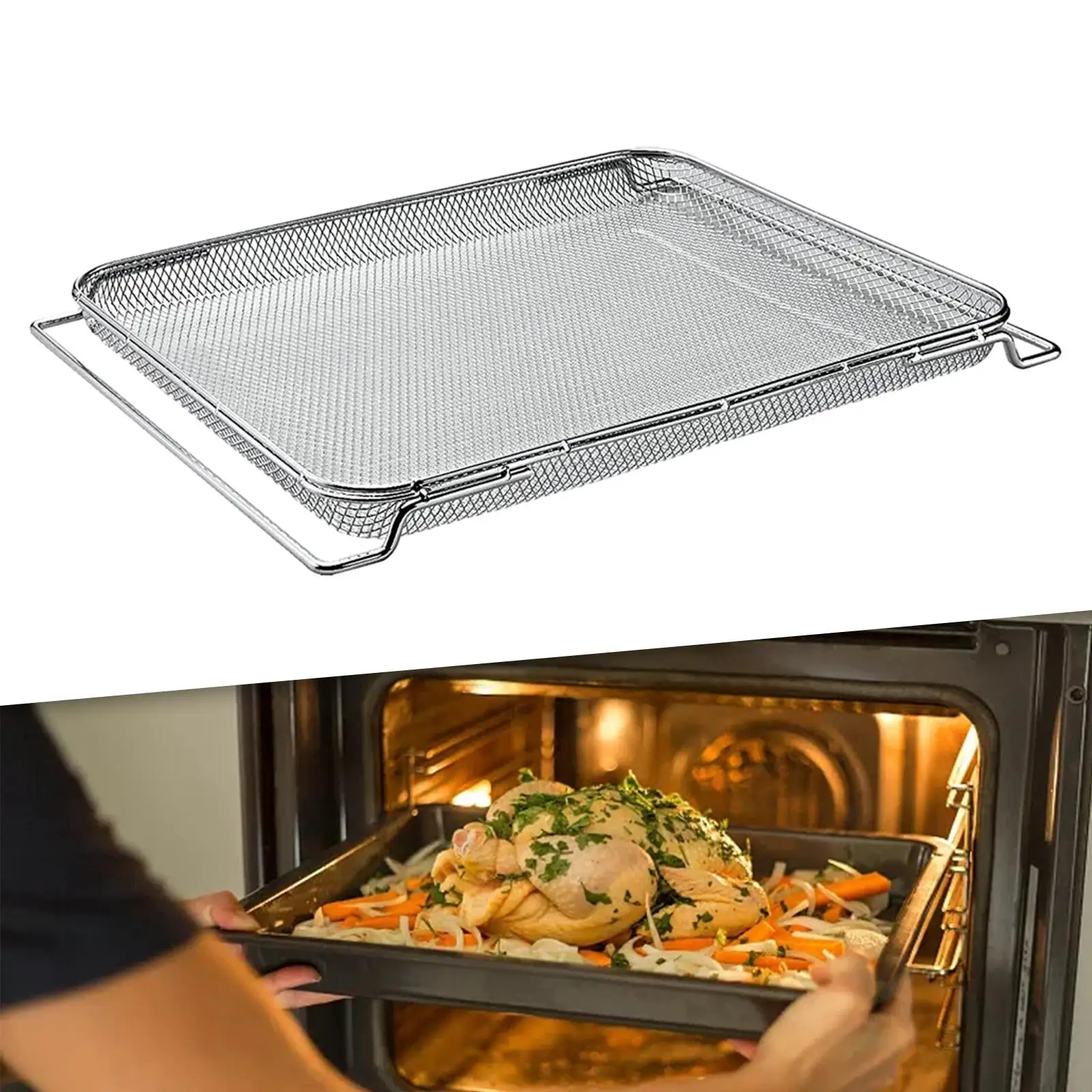 Oven Grill Mesh Replacement Basket with Handles 36.7cmx28.6cm Grill Mesh Basket Oven Baking Tray for Bread Fries Bacons