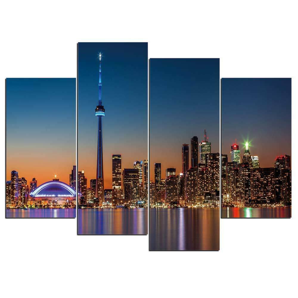 4 панели, Торонто, Онтарио, Канада, закат, Sunrise Skyline CN Tower,  картины без рамки, настенное искусство, домашний декор, 4 шт., HD печать,  декор для комнаты | AliExpress