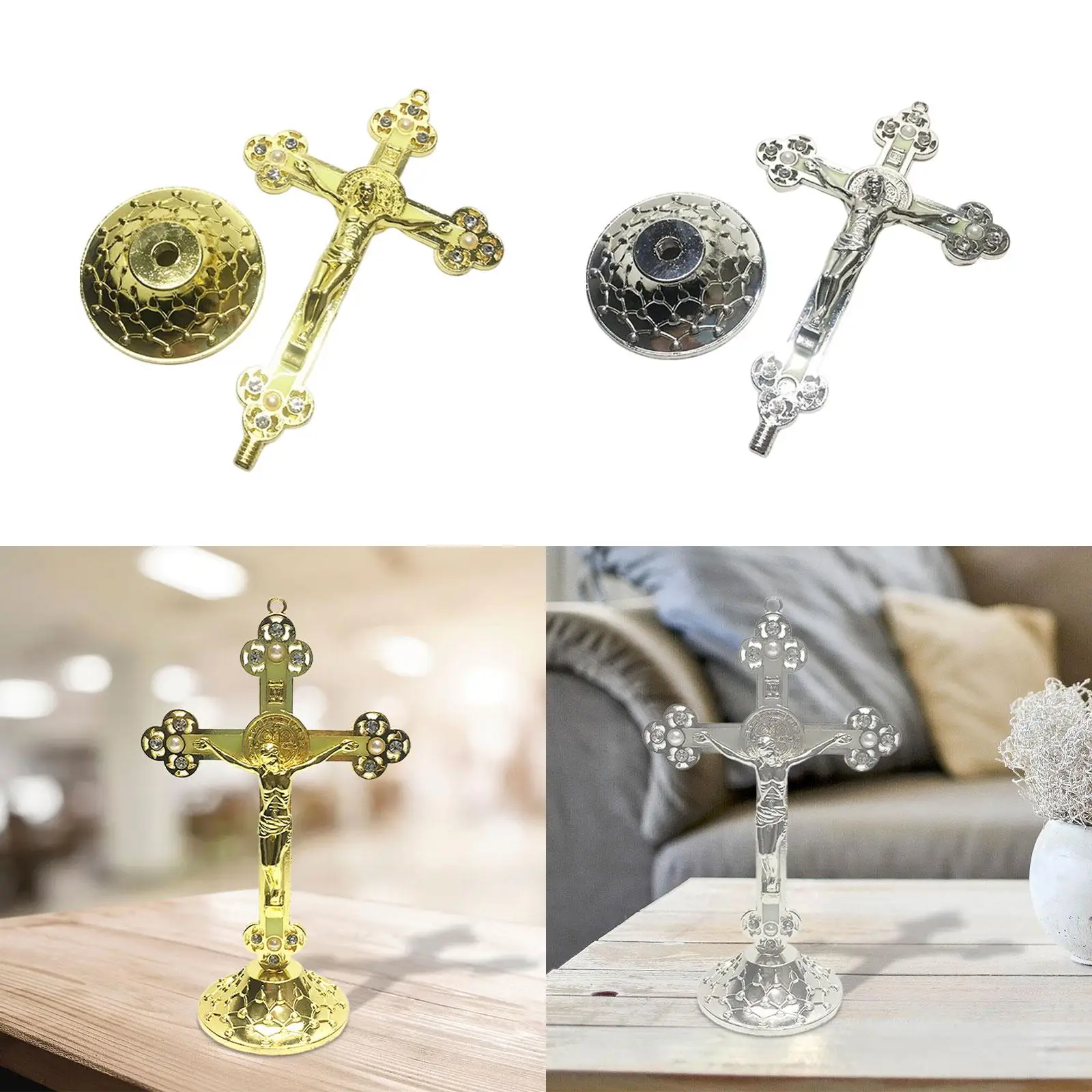 Wall Cross Miniature Collection Religious Ornament Sculpture Crucifix Figurine for Easter Shelf Living Room Christmas Bedroom