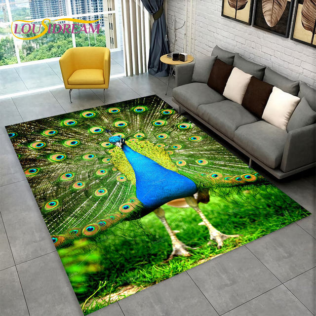 1pc Printed 3d Peacock, Cat, Peacock Feather Felt Floor Mat