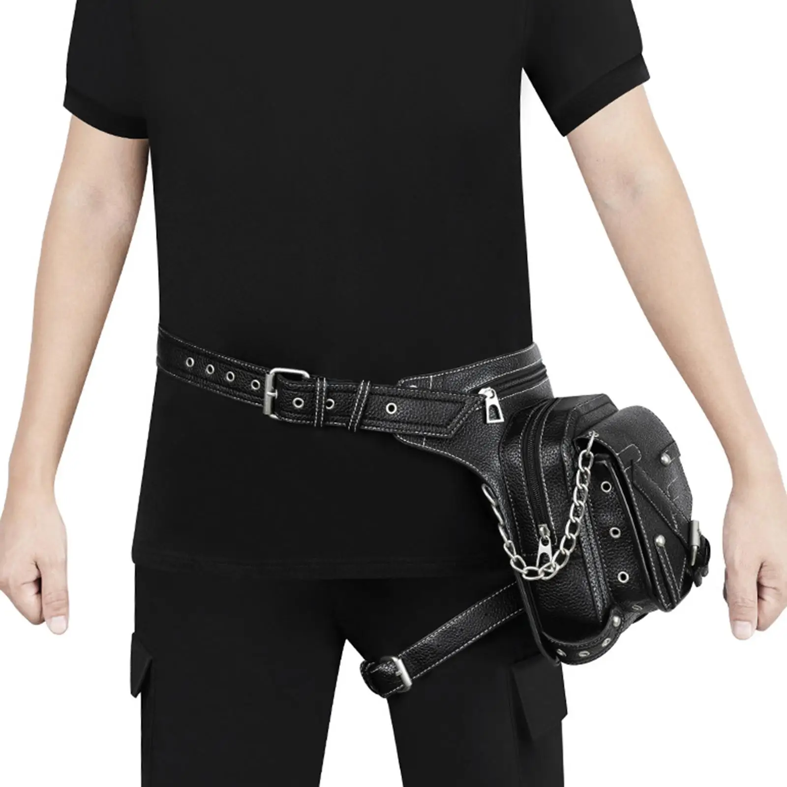 PU Leather Steampunk Waist Bag Fanny Pack Thigh Leg Hip Holster Outdoors for Women Men Handbag Multifunctional Messenger Bags