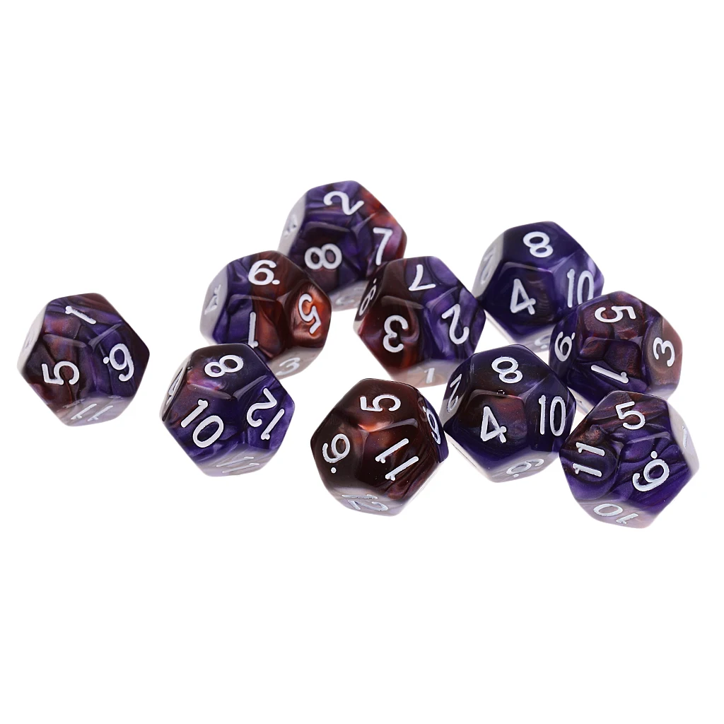 10pcs 12 Sided Dice D12 Polyhedral Dice for  and  Roley playing Games Dice Gift