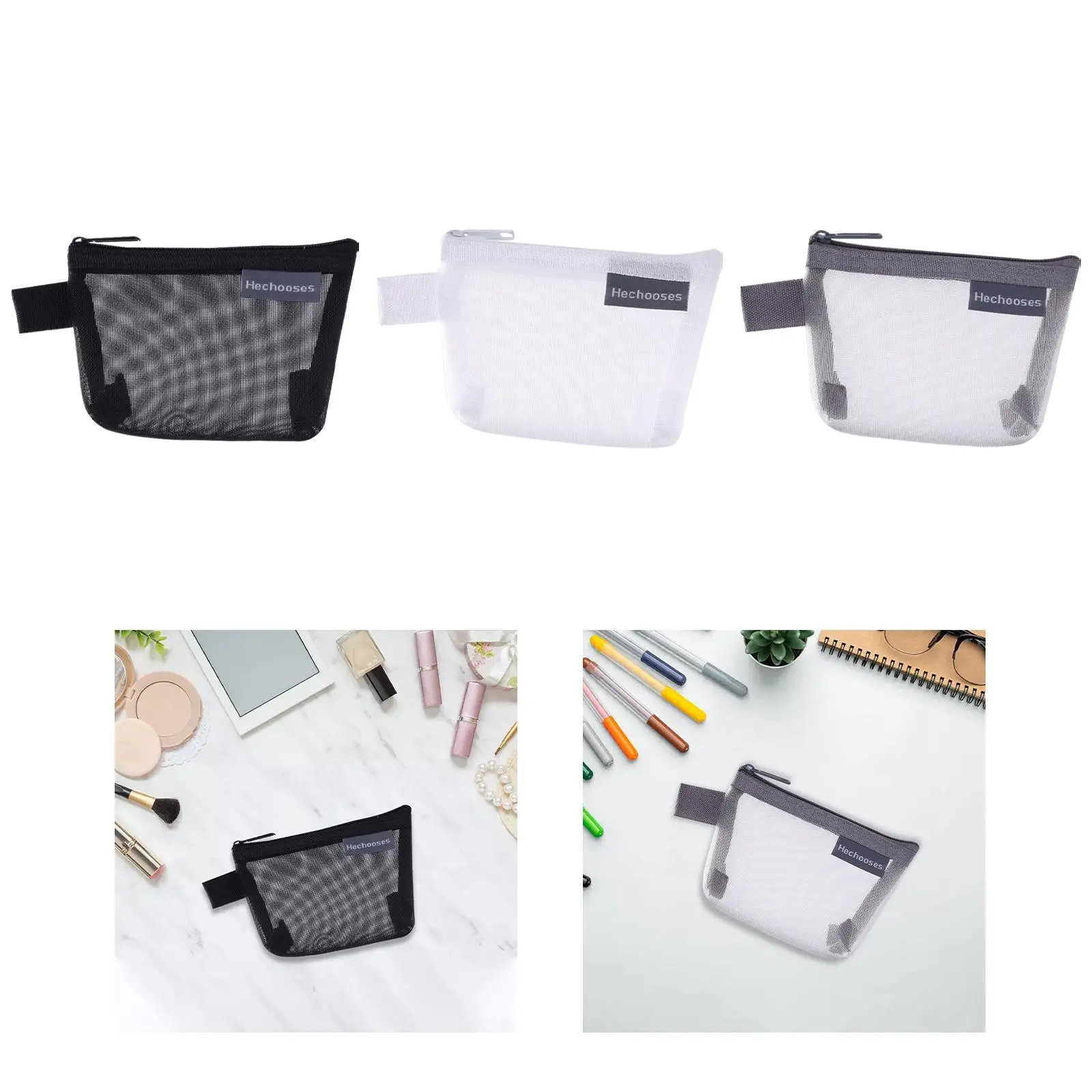 Mesh Zipper Pouch Cosmetic Travel Organizer Bag for Home Cables Toiletries