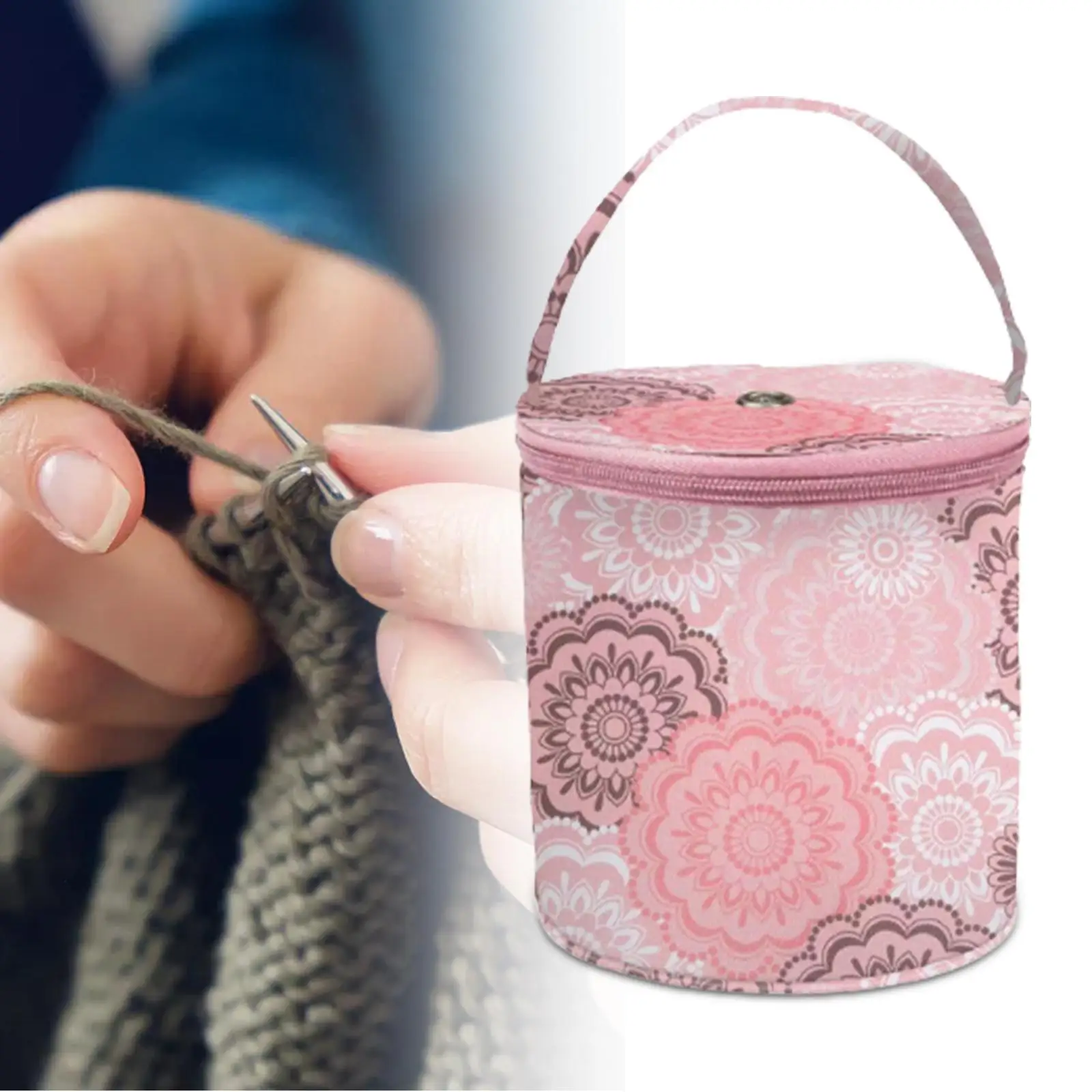 Yarn Balls Organizer Knitting Multipurpose with Hole Basket Crochet Bag for Travel Scissors Crochet Supplies 14cmx14cm Yarn Drum